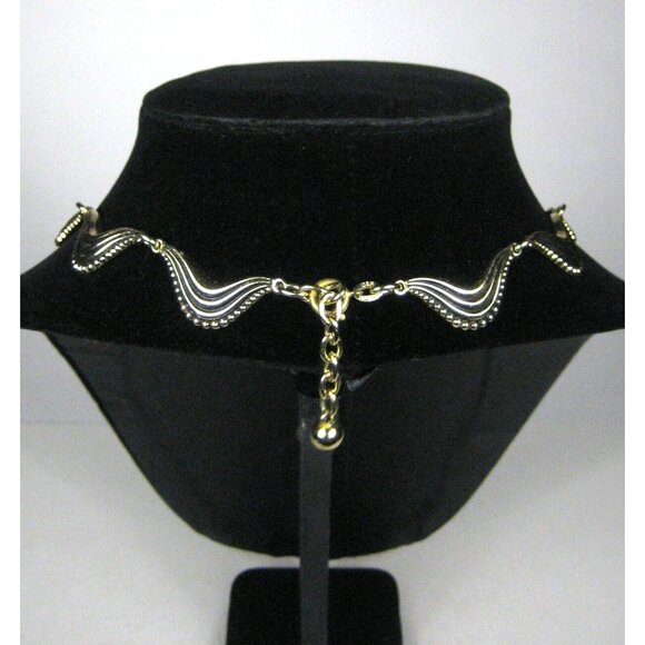 Can Floxal Necklace 17 In Vintage Jewelry Goldtone Panel Choker Wave Scroll - Picture 4 of 6